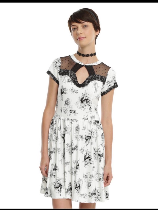 Disney Dresses & Skirts - Disney Toile Print Skater Dress XL Black White Castle Mesh Lace